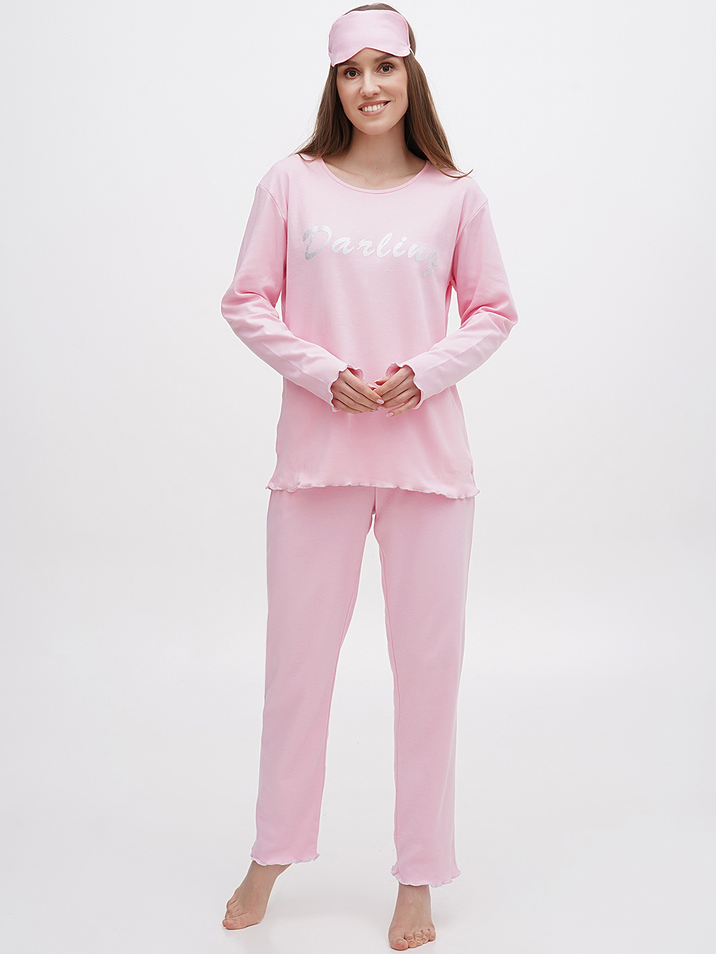Акция на Піжама (лонгслів + штани) жіноча великих розмірів бавовняна LUCCI 010354112 56 Рожева от Rozetka