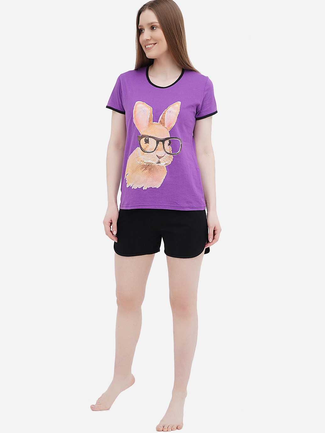 Акція на Піжама (футболка + шорти) жіноча великих розмірів бавовняна LUCCI 120131052 46 Фіолетова від Rozetka