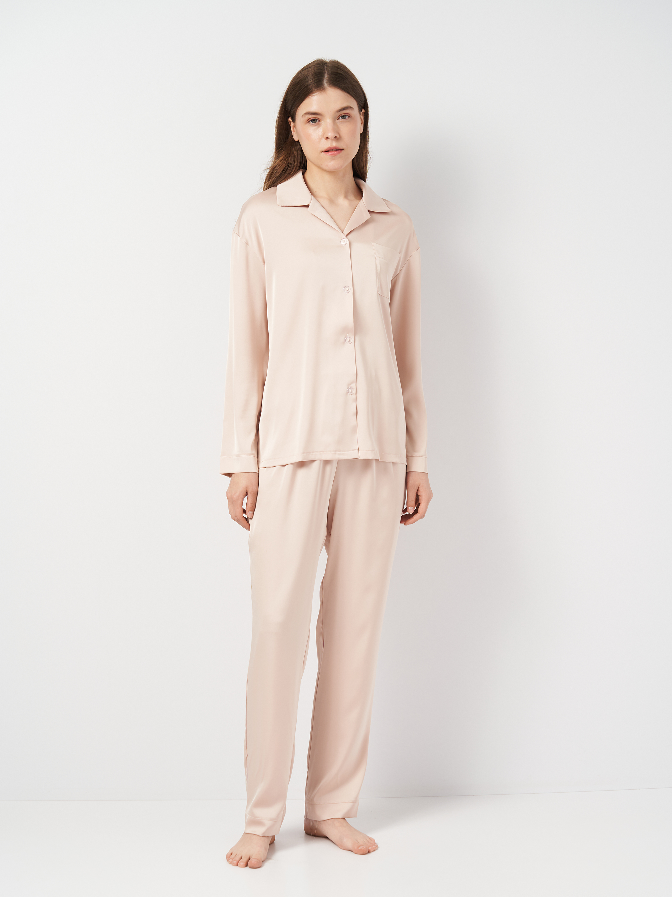 Акція на Піжама (сорочка + штани) жіноча Martelle Lingerie М-312 шовк 38 (M) Рожева пудра від Rozetka