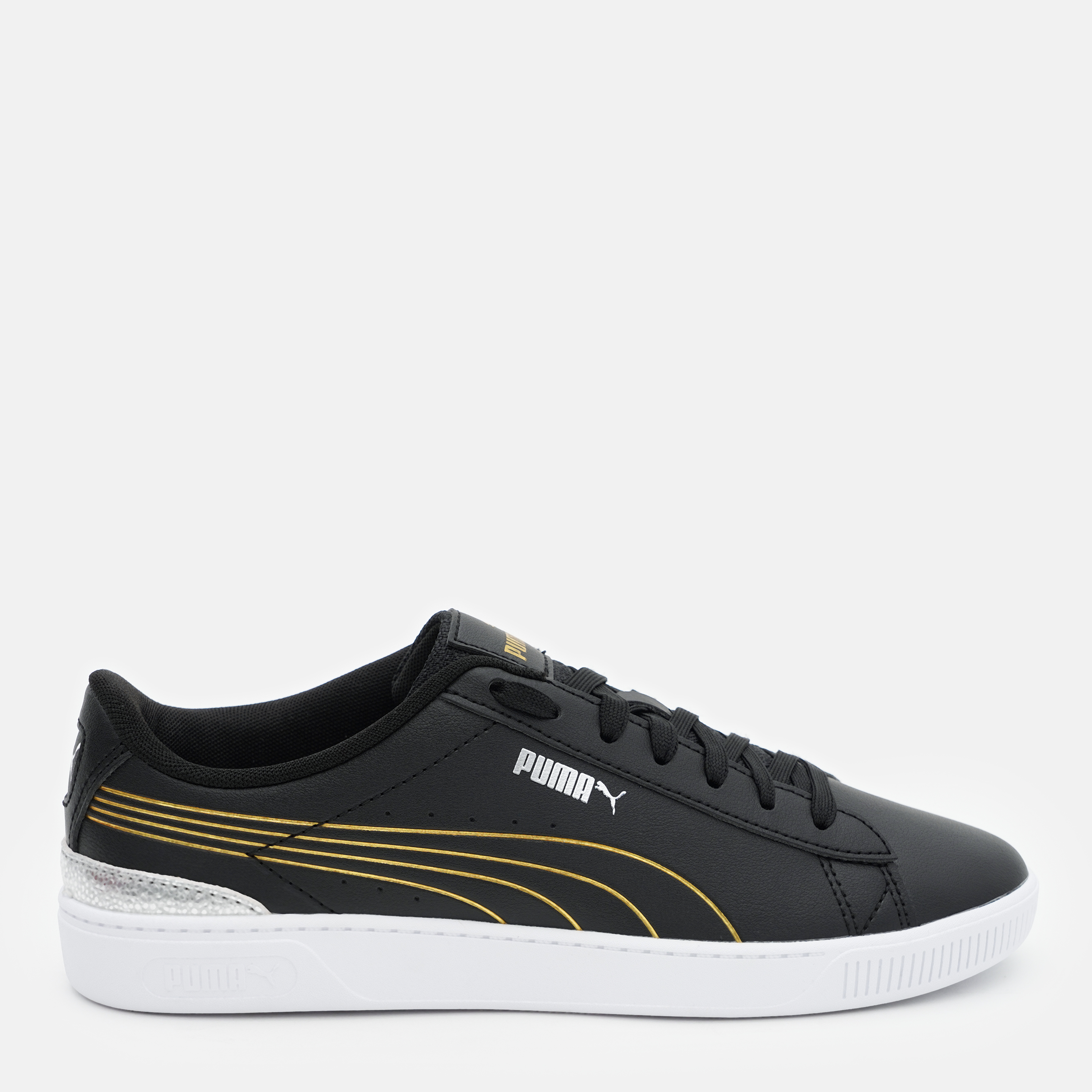 Акція на Жіночі кеди низькі Puma Vikky v3 Metallic Shine 39508502 37.5 (4.5UK) 23.5 см Puma Black-Puma Gold-Puma White від Rozetka