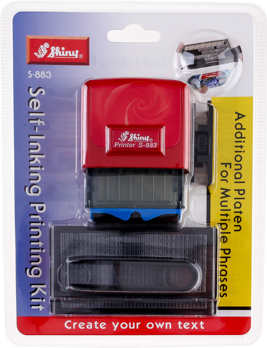 

Самонаборный штамп Shiny S-883 4 строки 18х47 мм укр/рус 2 текстовые пластины красный корпус (4710850088832)