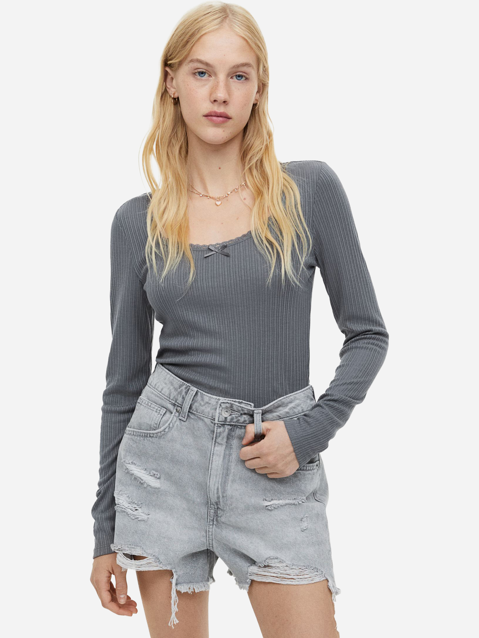 Акція на Топ жіночий H&M 271163096_grey M Сірий від Rozetka