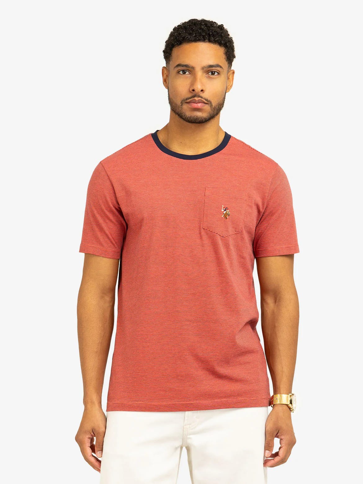 Акція на Футболка бавовняна чоловіча U.S. Polo Assn 11D209-2X00A(CORAL SHELL HEATHER) XL Коралова від Rozetka