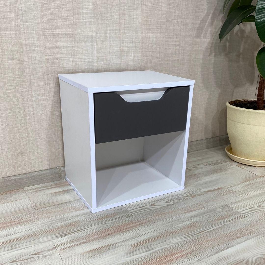 

Тумба прикроватная DiPortes Kt-410 без ручек, Белая / Темно серый Soft-touch