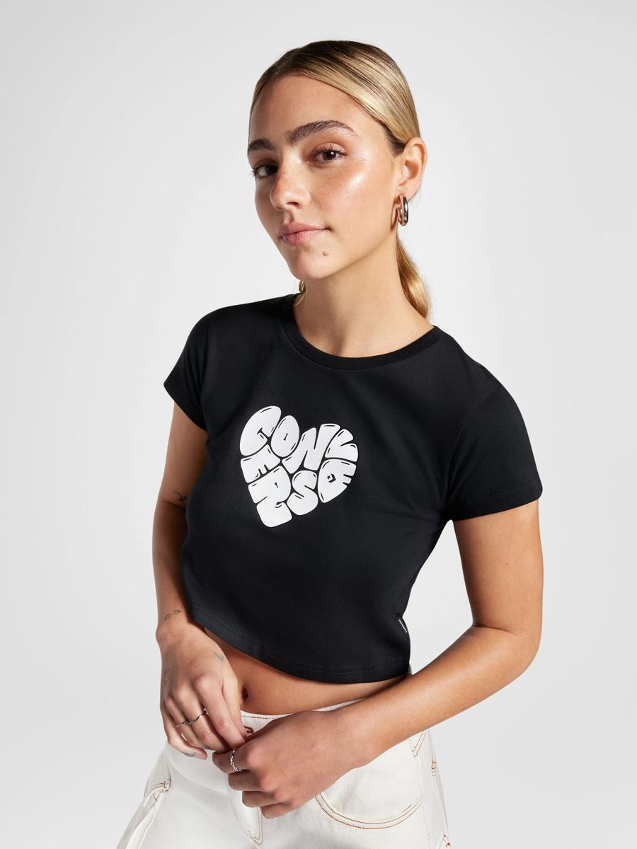 Акція на Футболка бавовняна коротка жіноча Converse Colorful Heart Tee Black 10026369-001 M Чорна від Rozetka