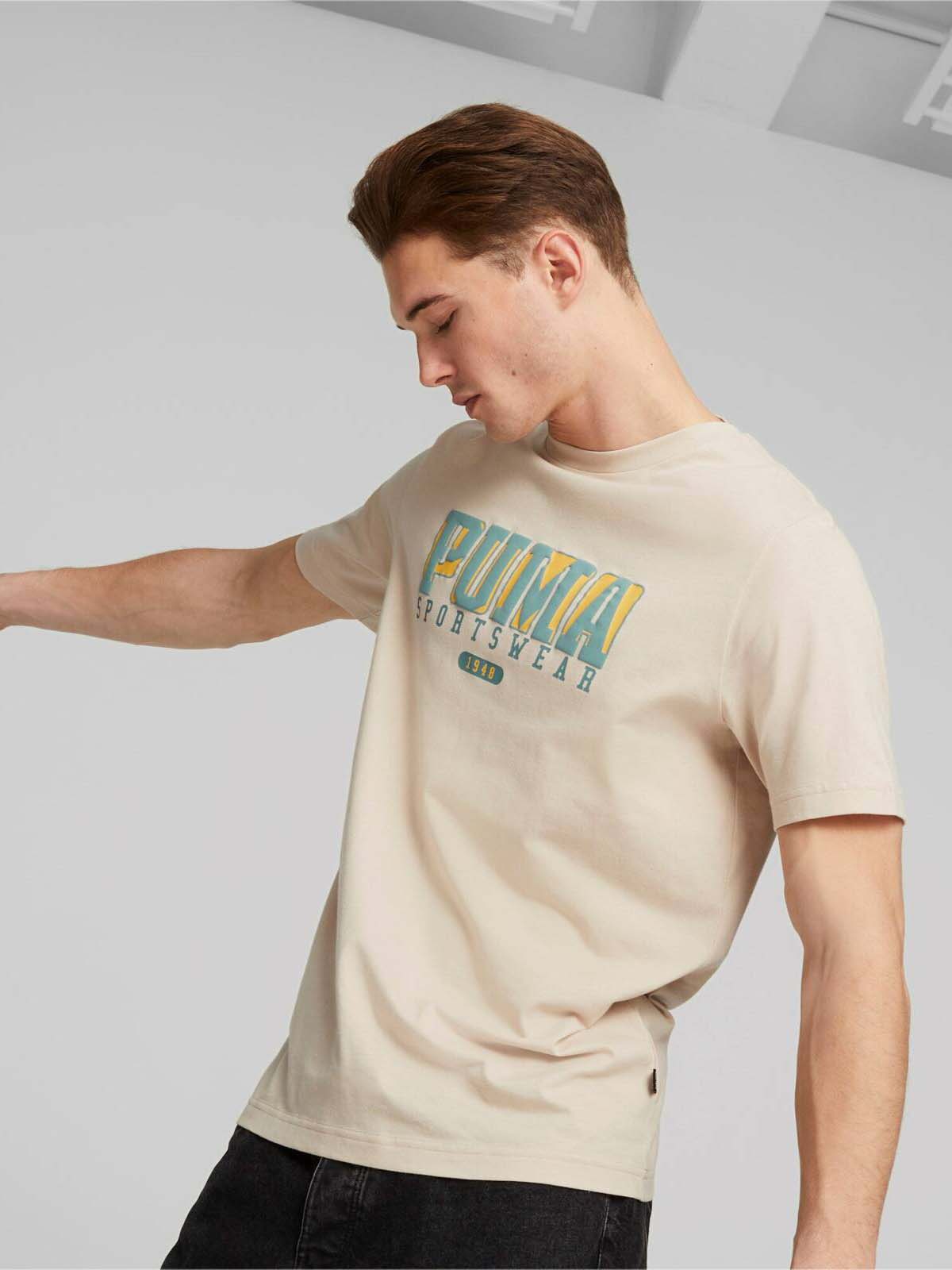 Акція на Футболка бавовняна довга чоловіча Puma GRAPHICS Retro Tee 67448688 S Granola від Rozetka