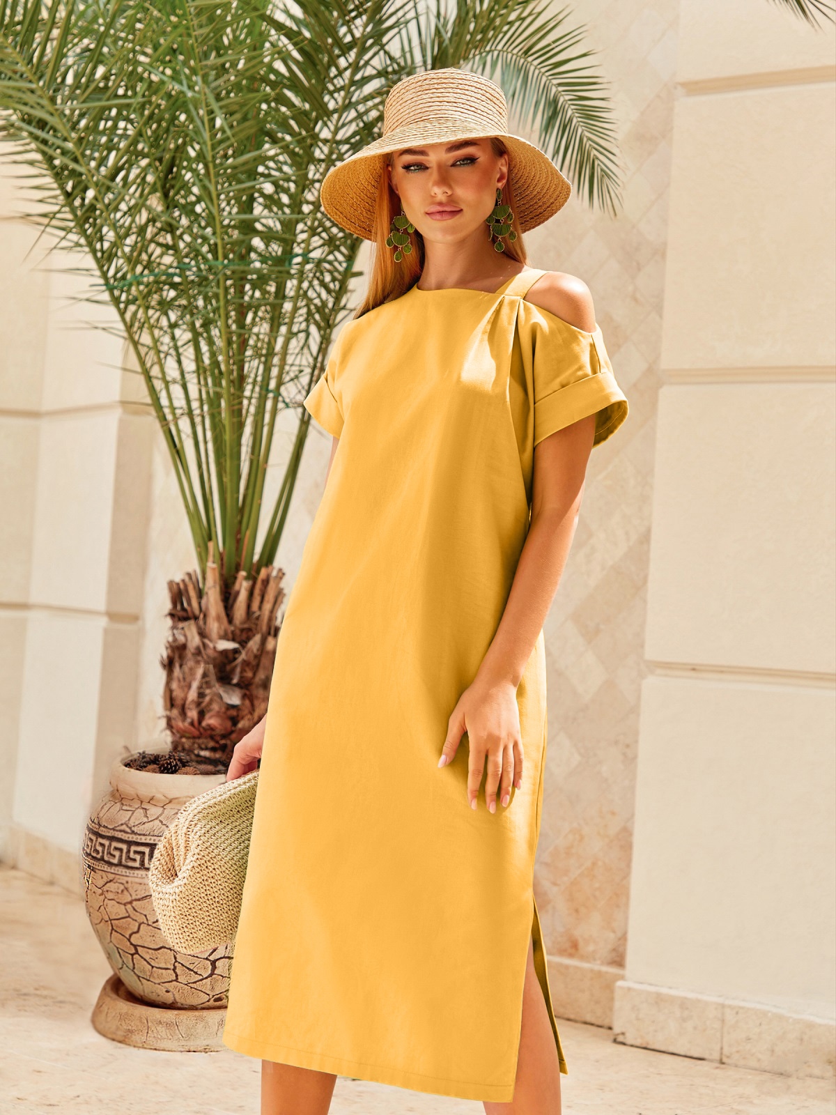 Акція на Сукня-футболка міді літня жіноча Dressa 68725 50 Жовта від Rozetka