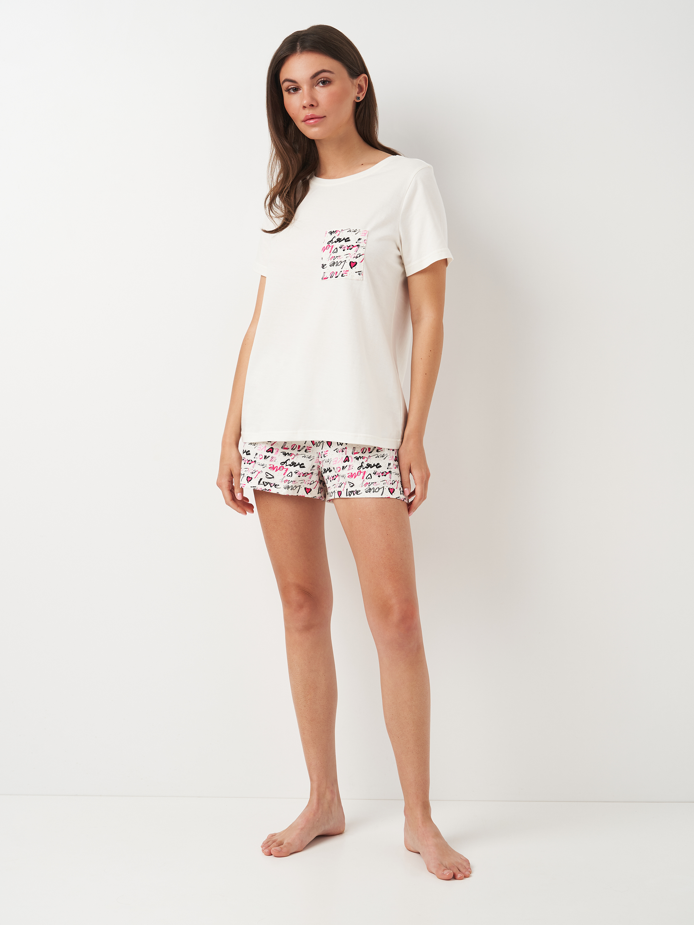 Акція на Піжама (футболка + шорти) жіноча великих розмірів бавовняна ROZA 240224 XL Молочна від Rozetka