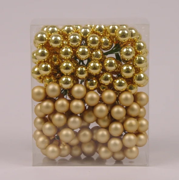 

Шарики Flora стеклянные 2 см. золотые (12 пучков-144 шарика) 40203 (BAM03979)