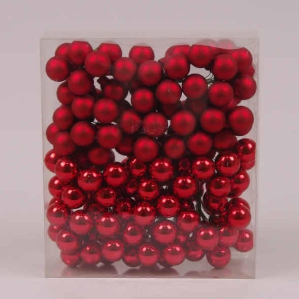 

Шарики Flora стеклянные 2,5 см. красные (12 пучков-144 шарика) 40216 (BAM03968)