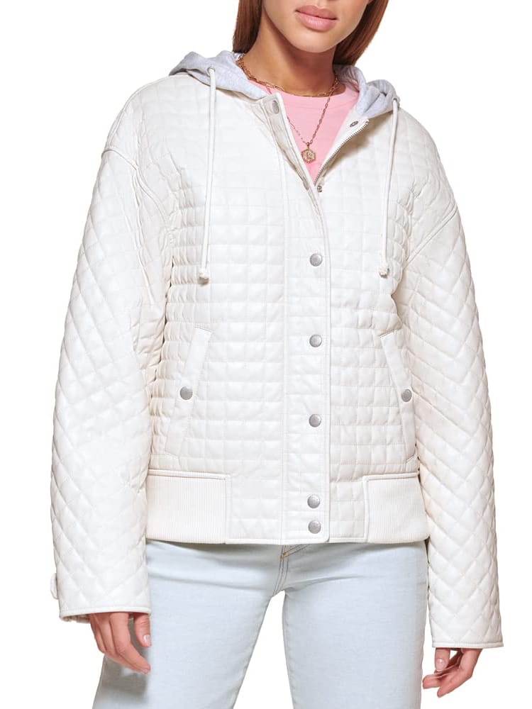 Акція на Куртка демісезонна коротка з капюшоном жіноча Levi's 210134760 XL Молочна від Rozetka
