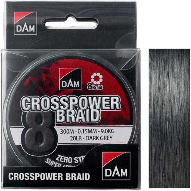

Шнур рыболовный DAM Crosspower 8-Braid 300 м 0.15 мм 9.0 кг/20 Lb Dark grey