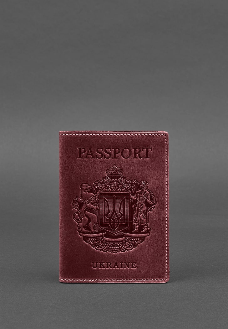 

Кожаная обложка для паспорта BlankNote с украинским гербом Бордовая (BN-OP-UA-vin)