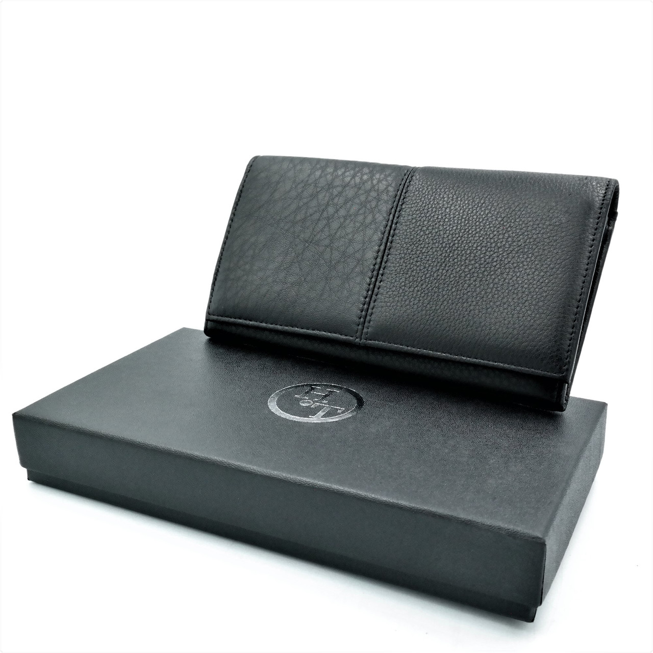 

Мужской кожаный кошелек H.T.Leather 18х10х3 см Черный 000146608