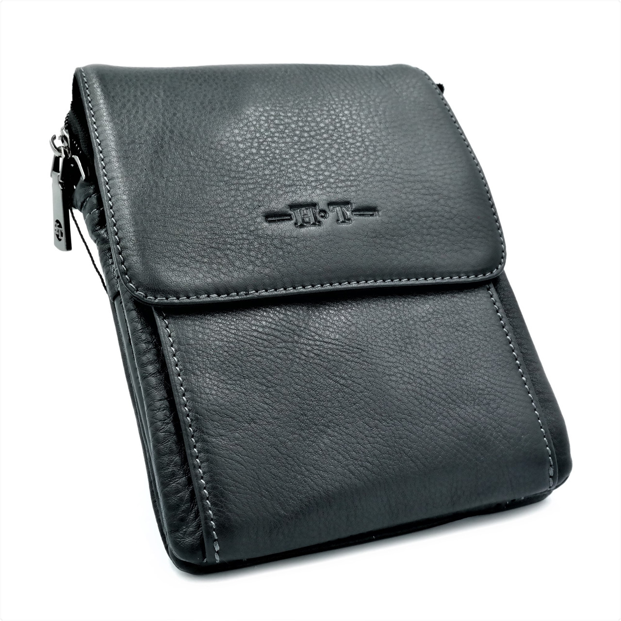 

Мужская кожаная сумка H.T.Leather 21х15х5 см Черный 000147074
