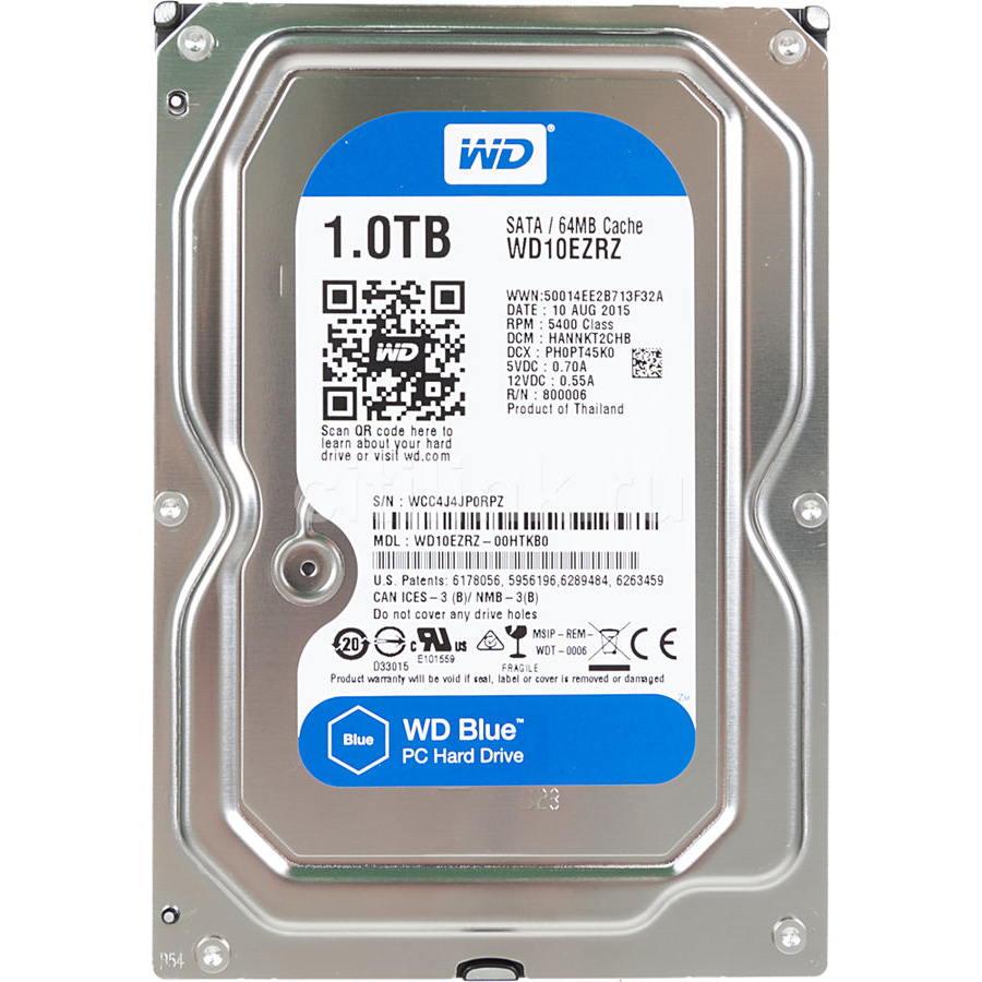 

Жесткий диск Western Digital 1ТБ 3.5'' 5400об/мин 64МБ SATAIII (WD10EZRZ)