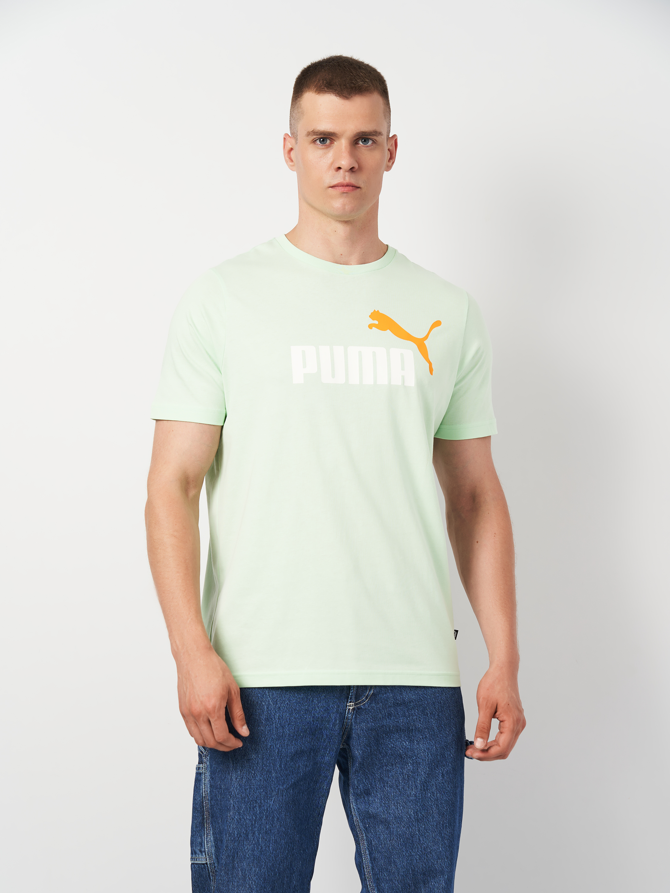 Акція на Футболка бавовняна довга чоловіча Puma ESS+ 2 Col Logo Tee 58675988 M Fresh Mint від Rozetka