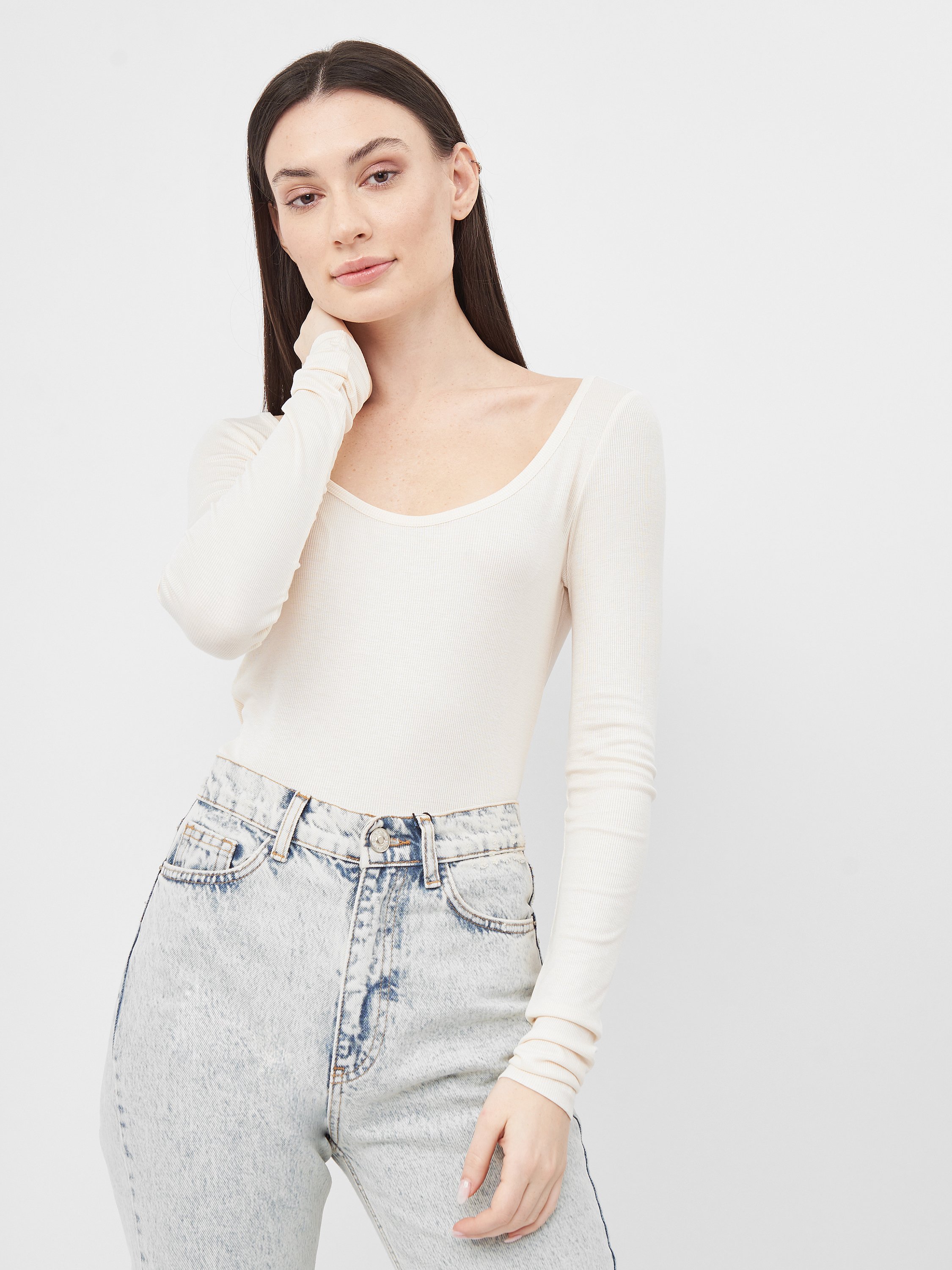 

Лонгслив H&M KK6086607 38 Светло-бежевый