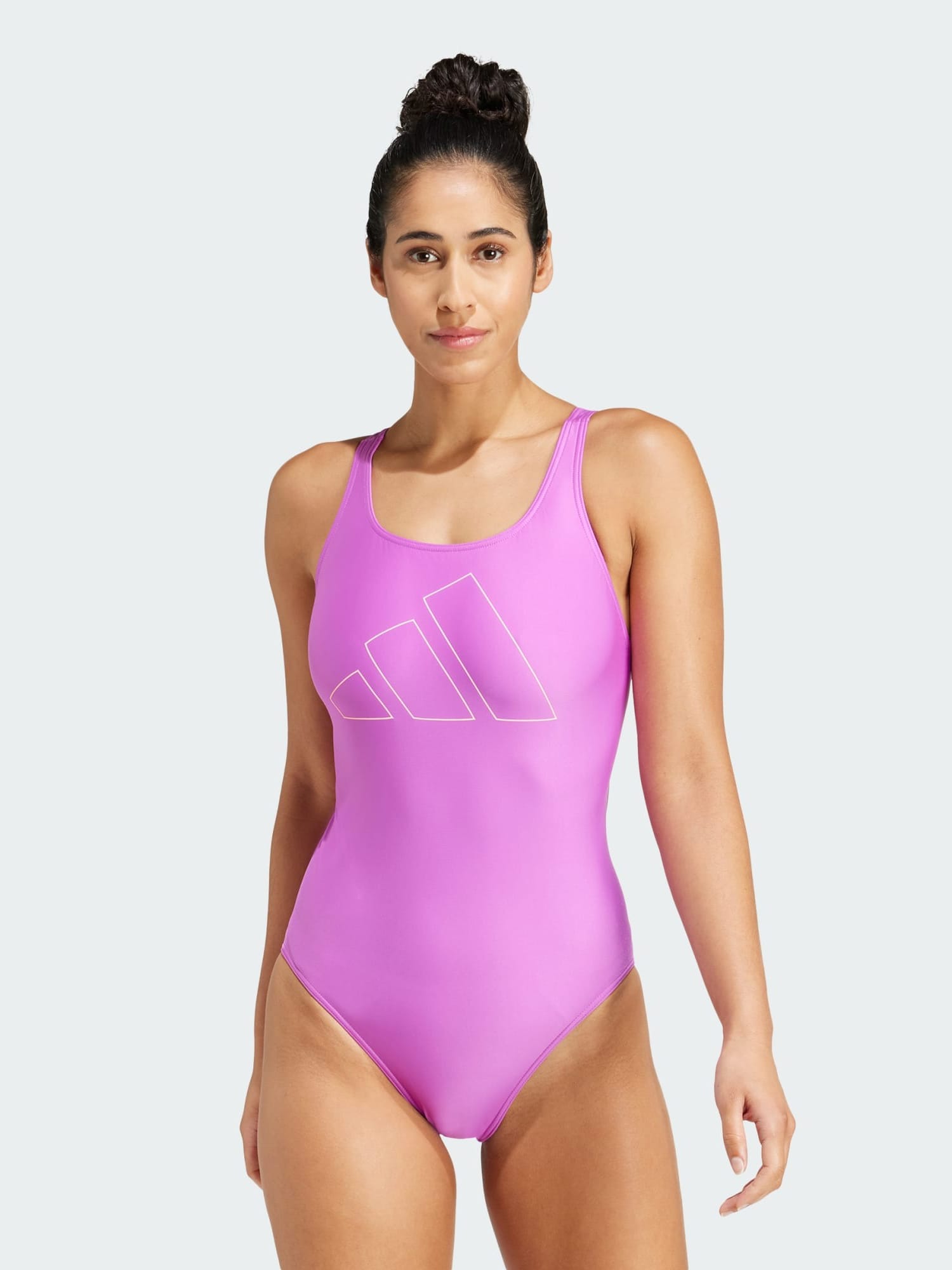 Акція на Купальник злитий жіночий Adidas Big Bars Suit IW6015 44 Фіолетовий від Rozetka