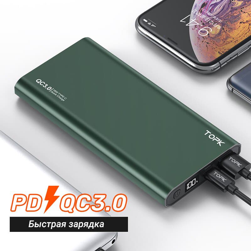 

УМБ Power Bank TOPK I1006P 10000 mAh QC/PD 18W Green