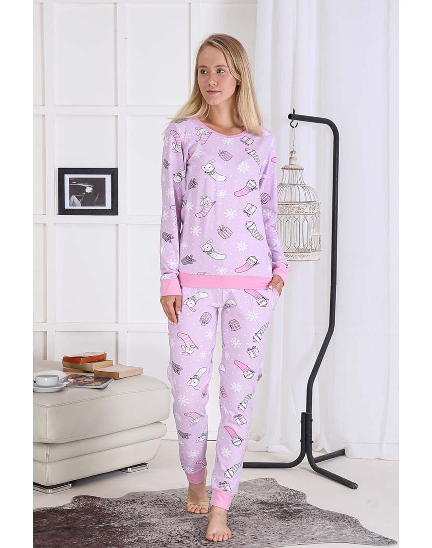

Домашний комплект Pijamoni из свитшота и штанов на манжетах XL розовый (4630-4)