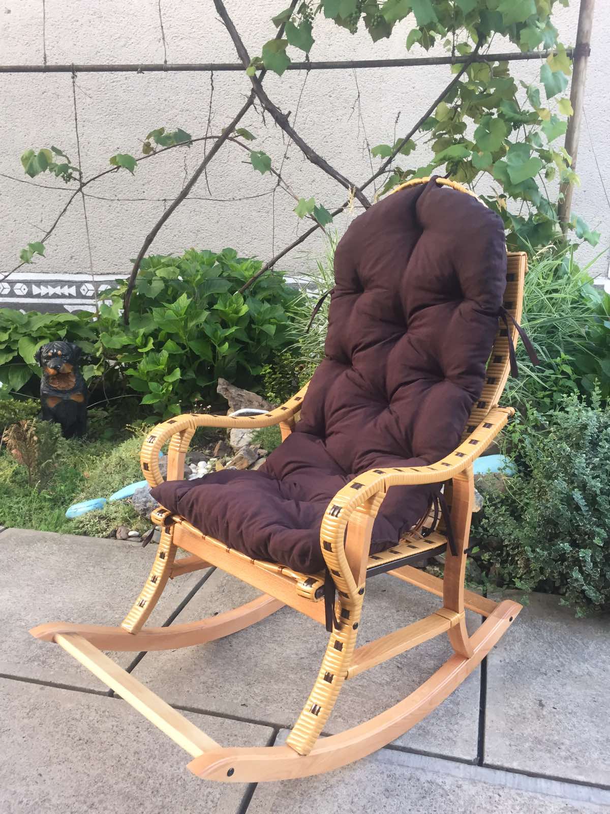 

Кресло качалка для отдыха 3 для сада с подушкой из бука и ротанга Woody цвет Светлое дерево