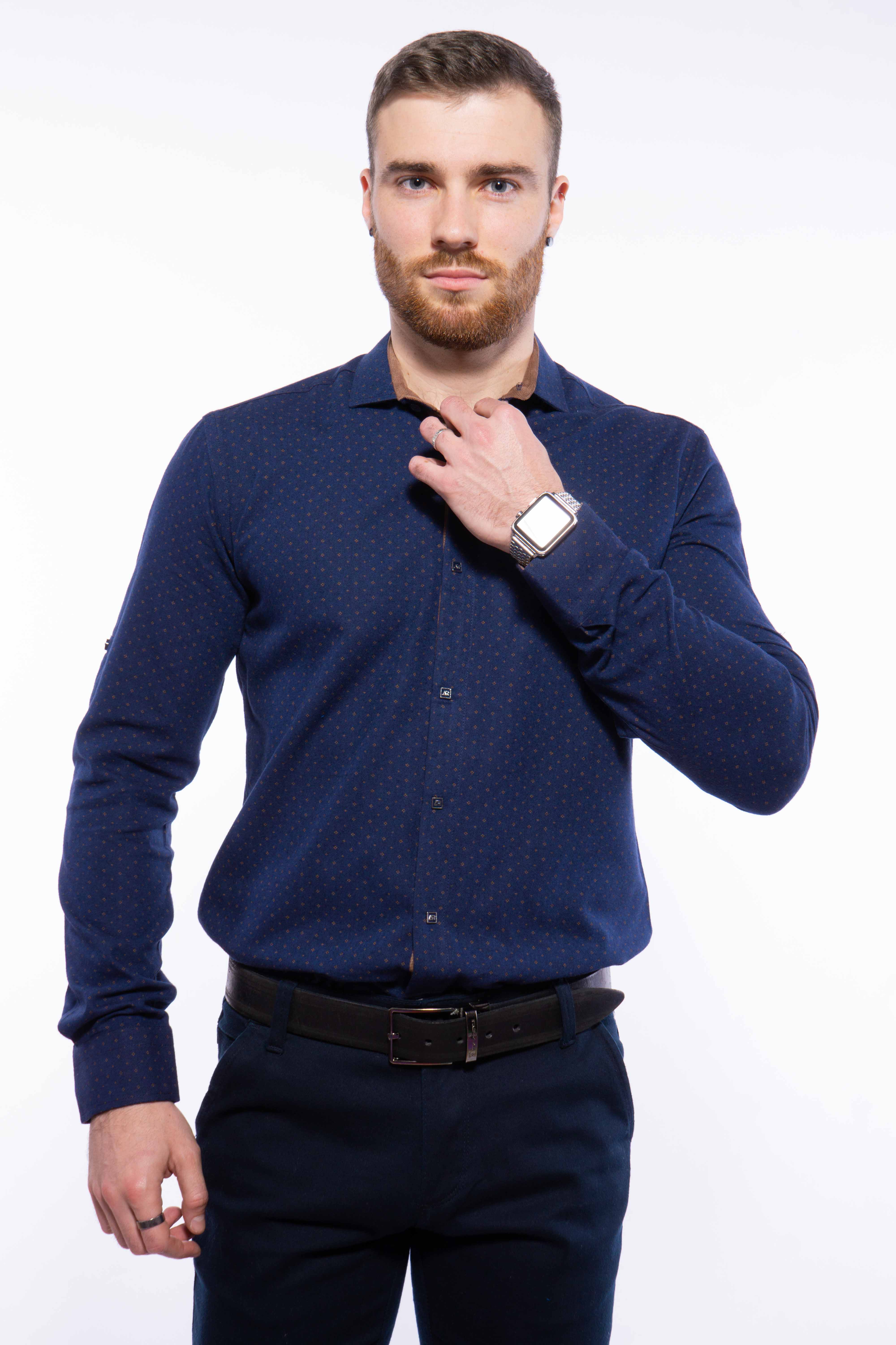 

Рубашка мужская с мелким принтом Time of Style 204P1163 XL Чернильно-коричневый