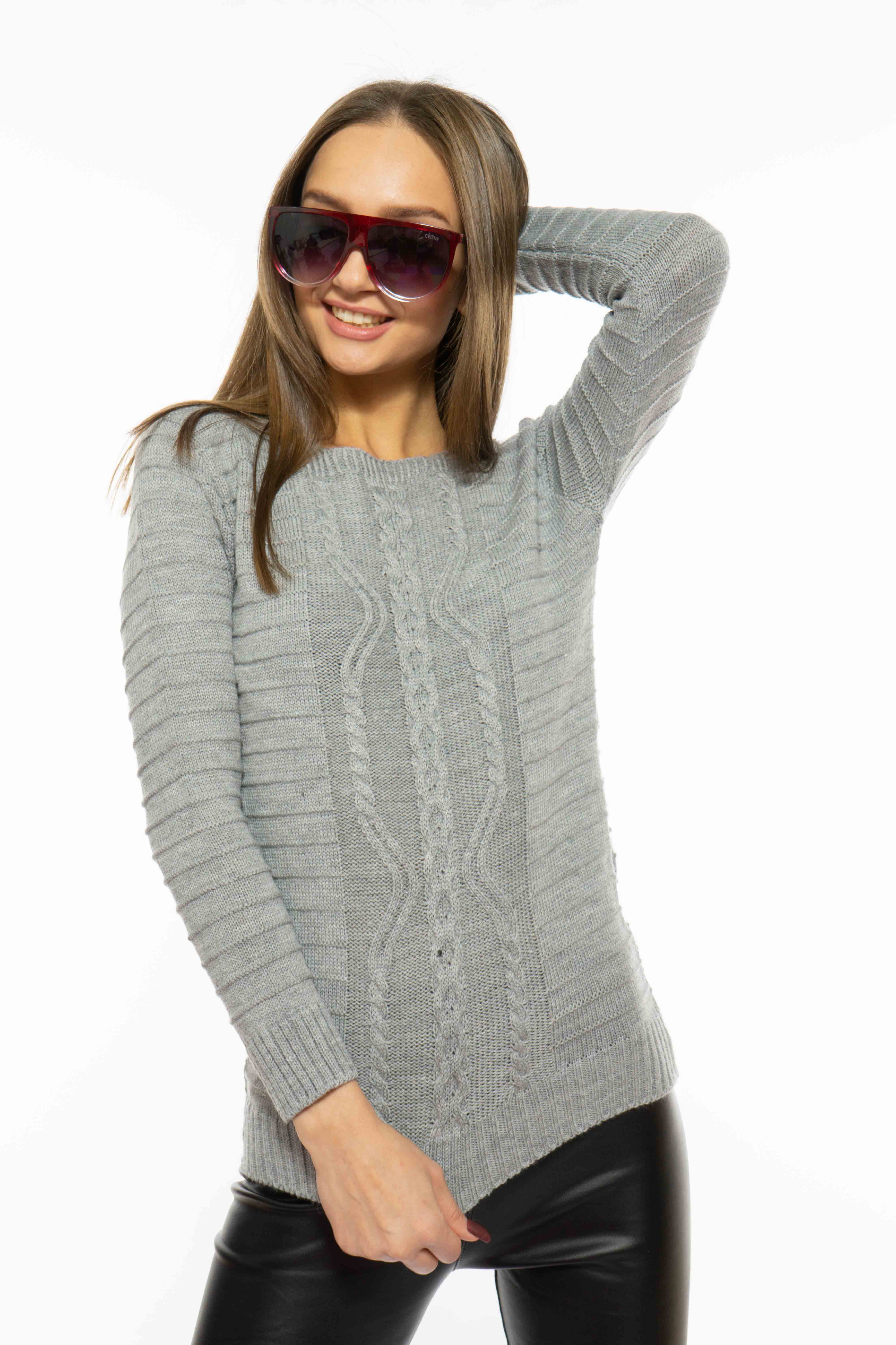 

Свитер женский комбинированная вязка Time of Style 85F200 - Серый, Свитер женский комбинированная вязка Time of Style 85F200 S-M Серый