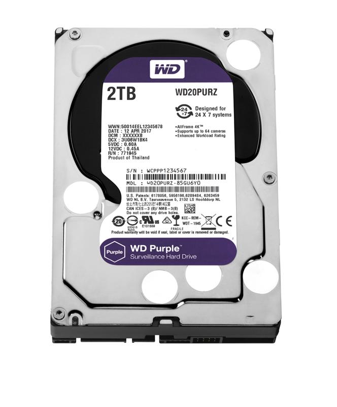 

Накопитель HDD SATA 2.0TB WD Purple 5400rpm 64MB WD20PURZ