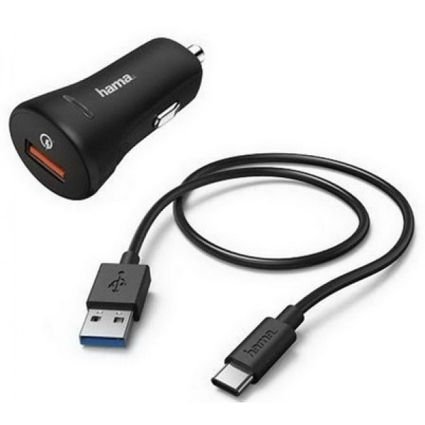 

Автомобильное зарядное устройство Hama QC3.0 Black + кабель USB Type-C