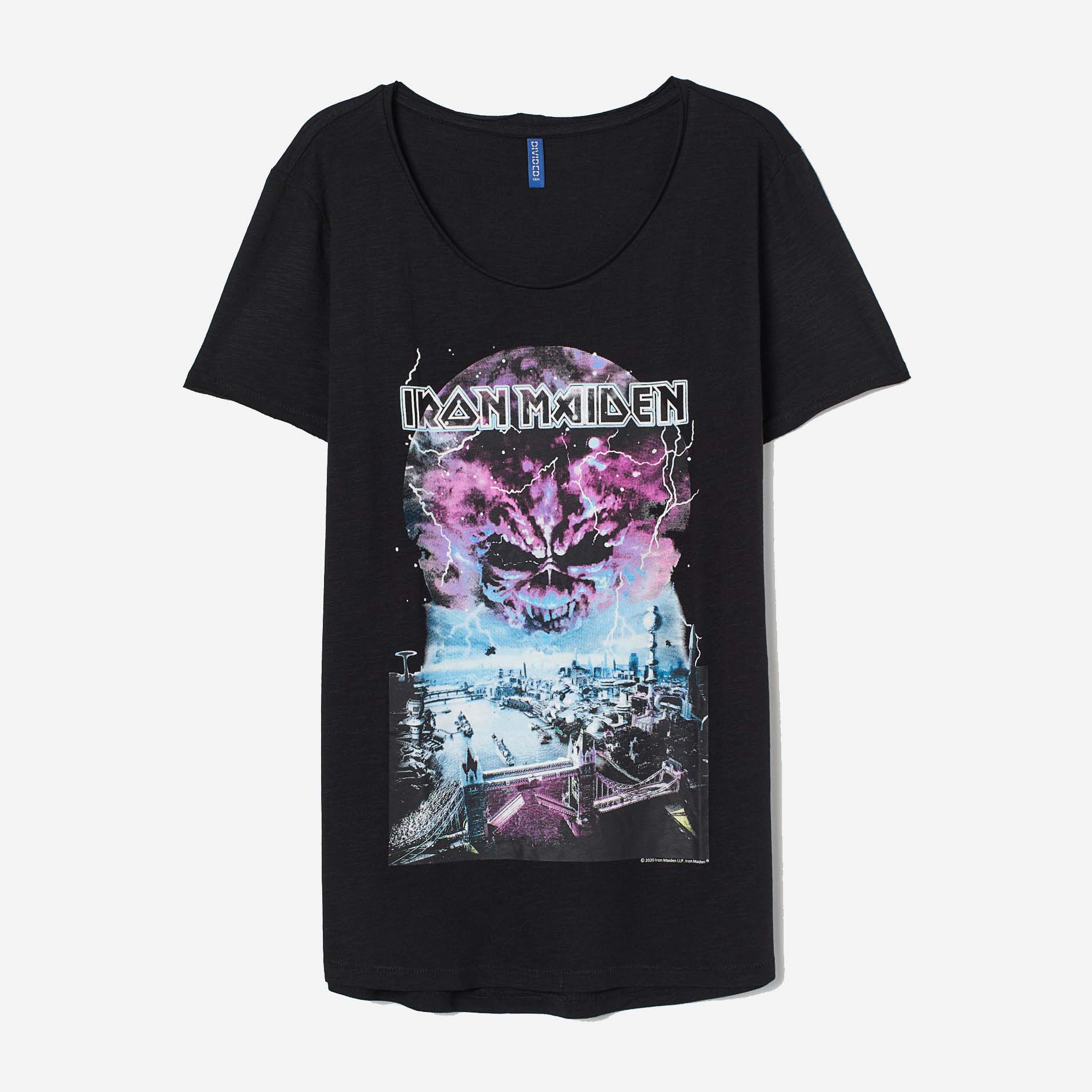 Акція на Футболка бавовняна довга чоловіча H&M 060937387 XS Чорна/Iron Maiden від Rozetka