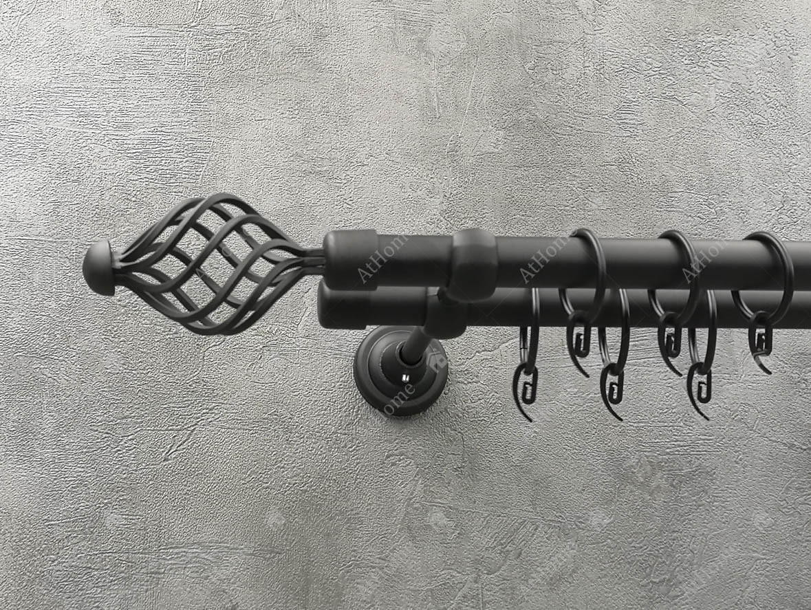 

Карниз Quadrum Арезо 160 см двойной черный матовый 19/19 мм гладкая (кольца с крючками)