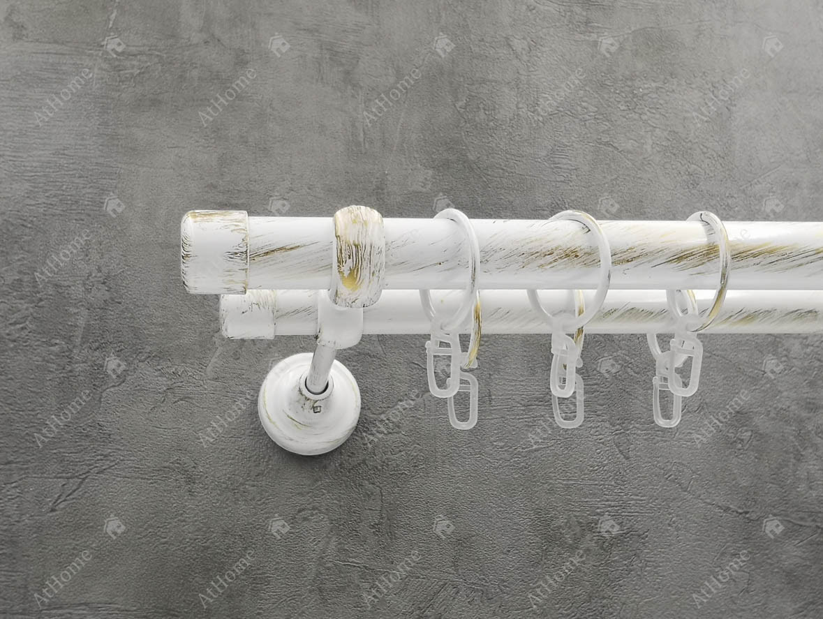 

Карниз Quadrum Заглушка 300 см двойной белое золото 25/19 мм гладкая (кольца с крючками)