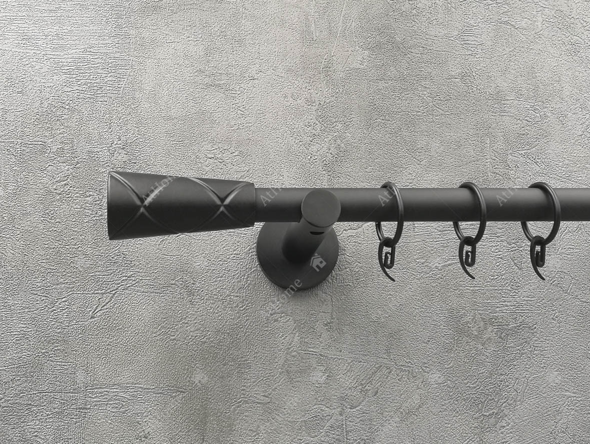 

Карниз Quadrum Конус 160 см одинарный универсал черный матовый 19 мм гладкая (кольца с крючками)