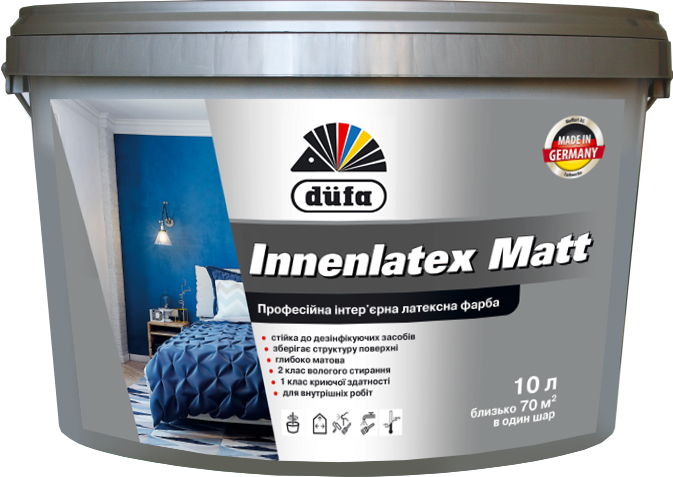 

Фарба професійна інтер'єрна латексна DUFA Innenlatex Matt 10л Білий (13666)