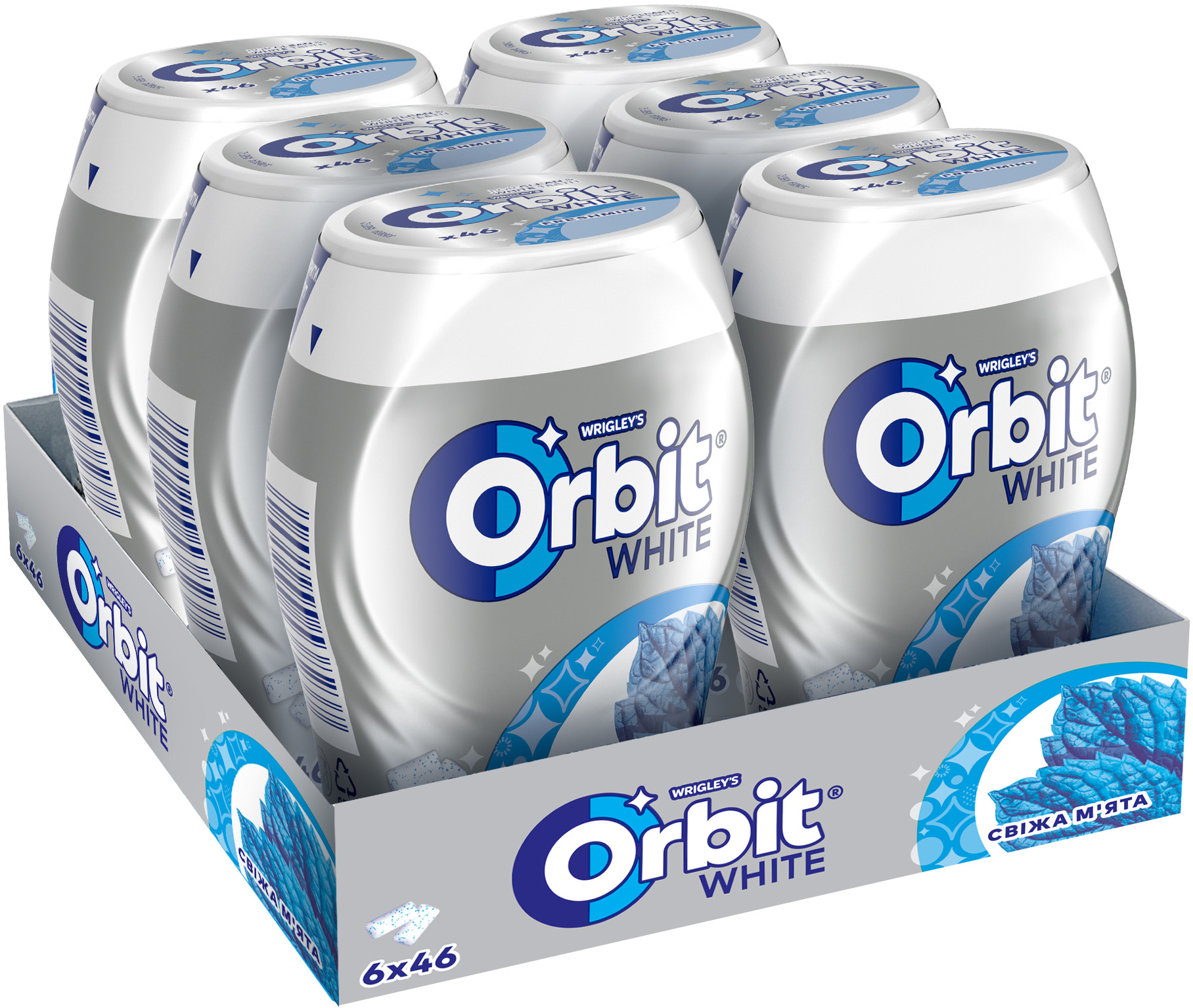 Упаковка жувальної гумки Orbit Bottle Свіжа м'ята 64 г x 6 шт