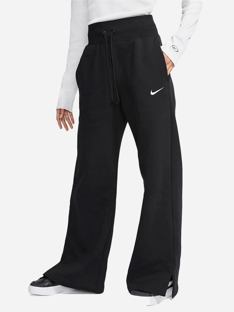 Акція на Спортивні штани на флісі жіночі Nike W Nsw Phnx Flc Hr Pant Wide DQ5615-010 S Чорні від Rozetka