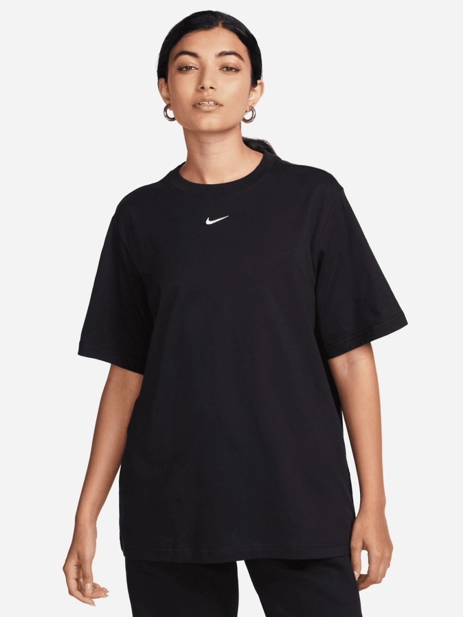 Акція на Футболка бавовняна оверсайз довга жіноча Nike W Nsw Tee Essntl Lbr FD4149-010 XS Чорна від Rozetka