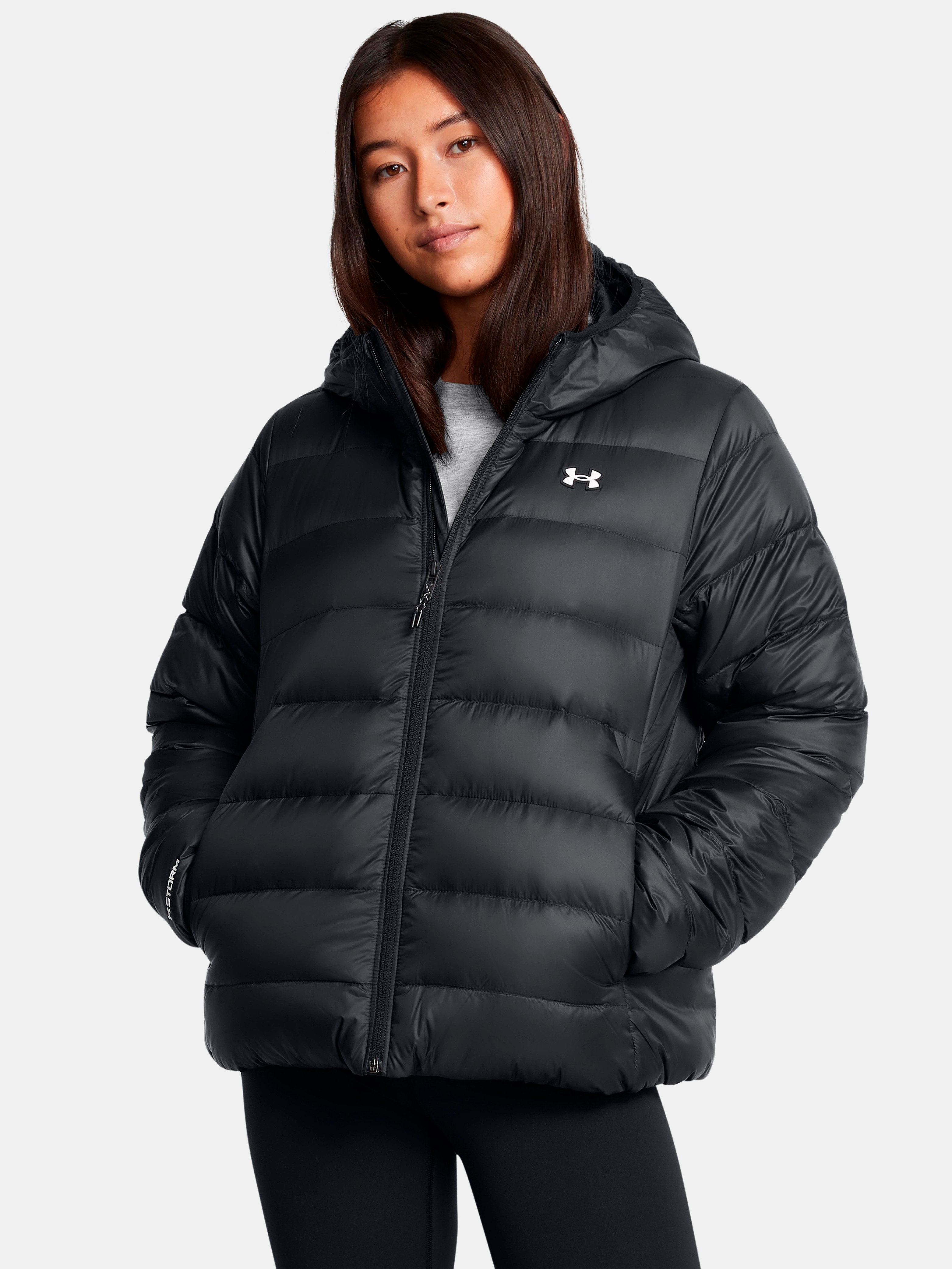 Акція на Пуховик зимовий короткий жіночий Under Armour Legend Down Hooded Jacket 1385852-001 L Чорний від Rozetka