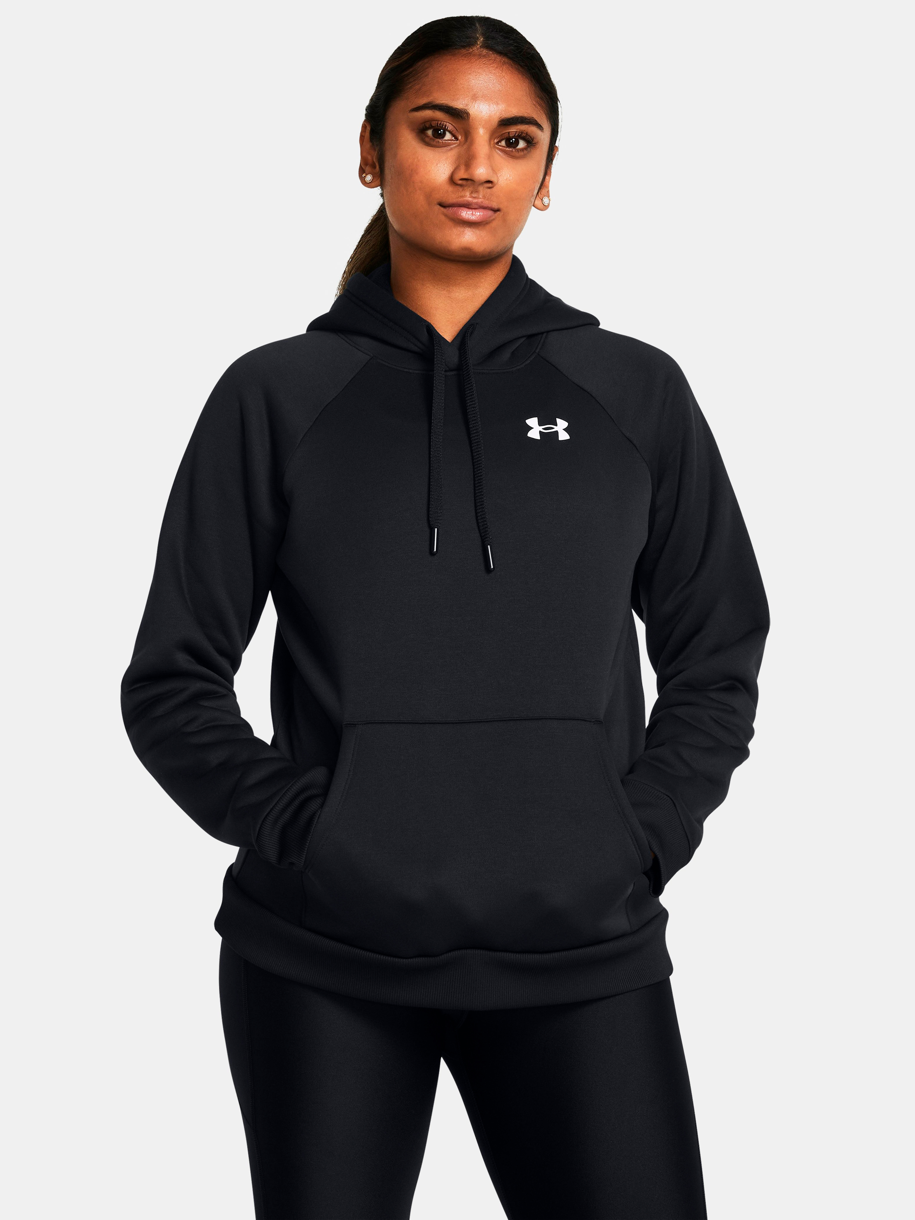 Акція на Худі тепле жіноче Under Armour Ua Armour Fleece Hoodie 1386507-001 XL Чорне від Rozetka