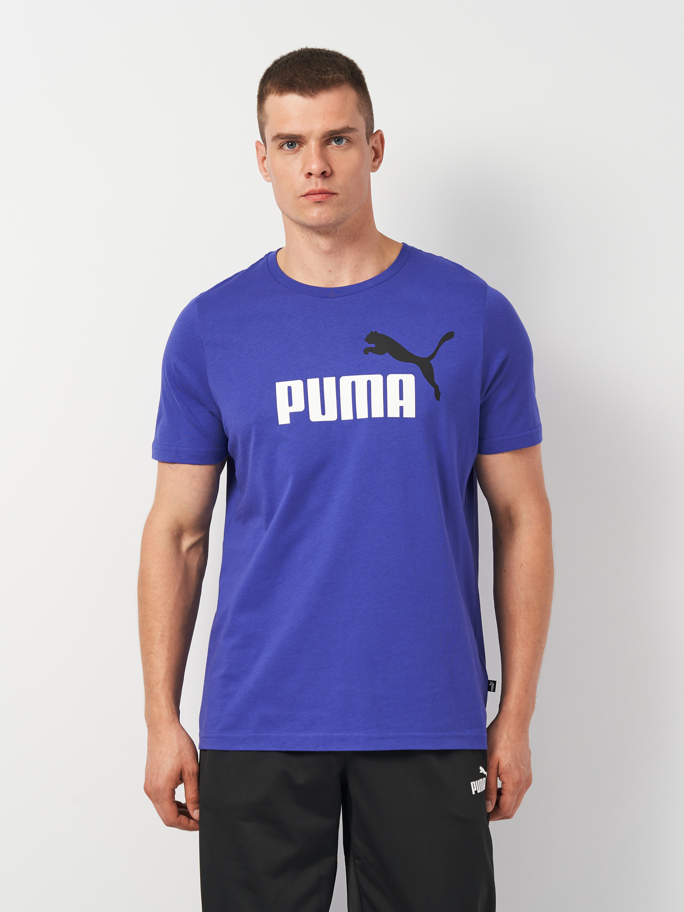 Акція на Футболка бавовняна чоловіча Puma Ess+ 2 Col Logo Tee 58675905 M Синя від Rozetka