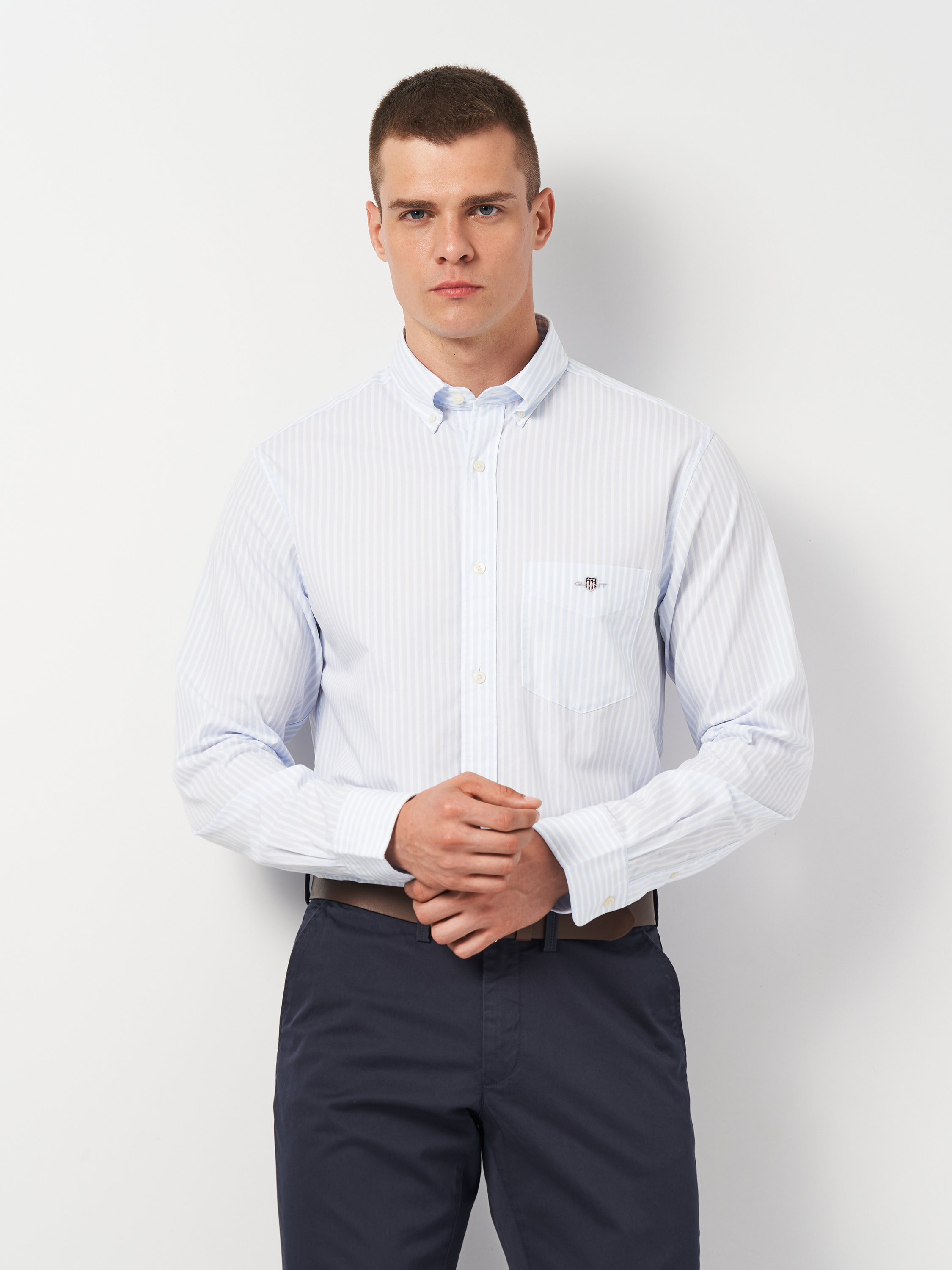 Акція на Сорочка бавовняна чоловіча GANT Reg Poplin Stripe Shirt 3000130-455 S Блакитна від Rozetka