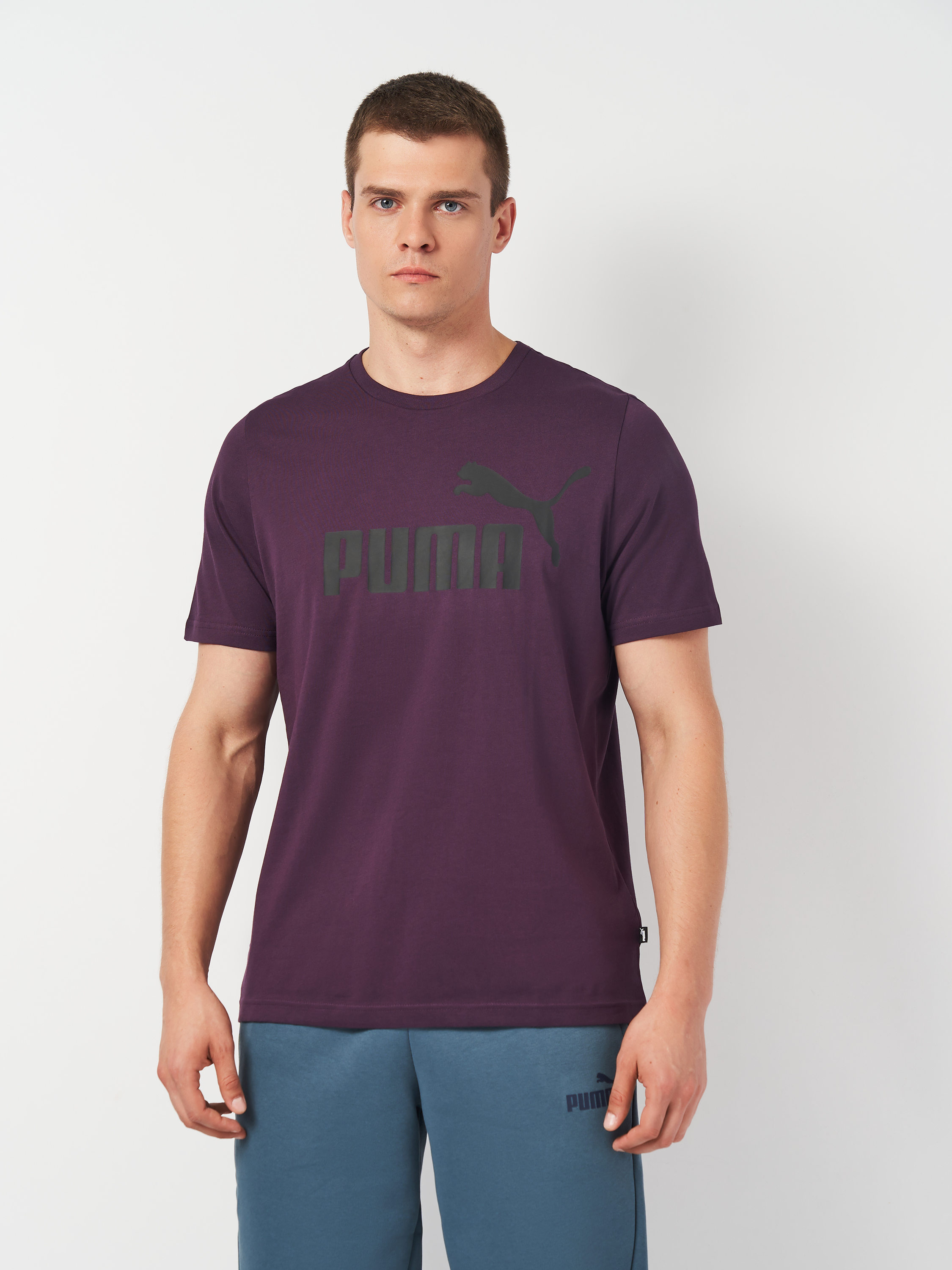 Акція на Футболка бавовняна чоловіча Puma Ess Logo Tee 58666718 XL Фіолетова від Rozetka