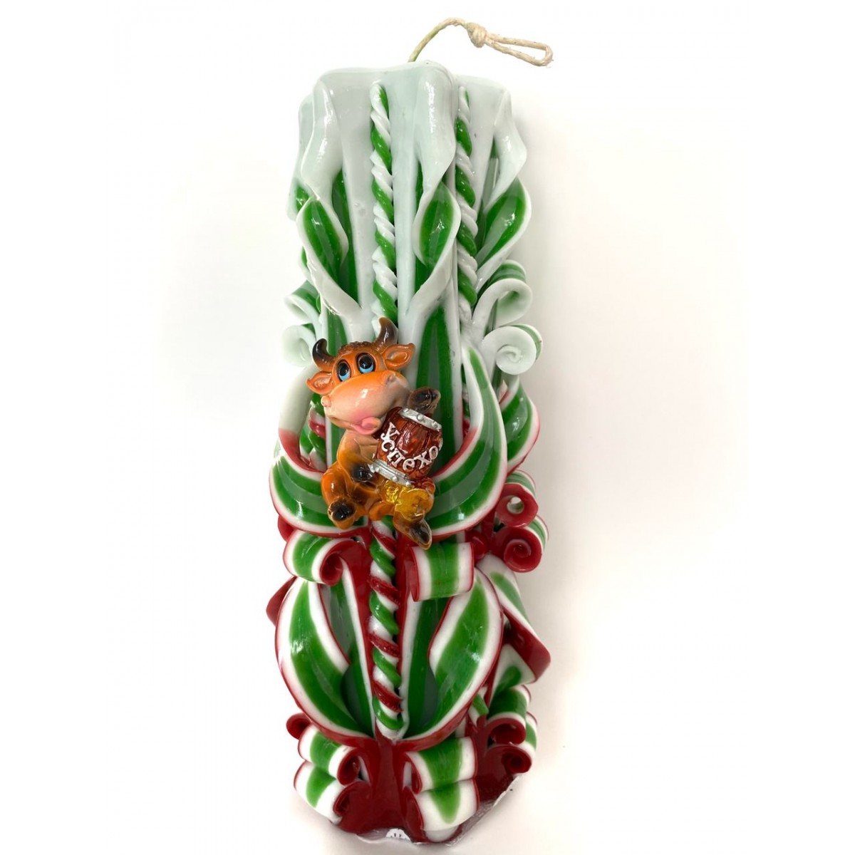 

Свеча Новогодняя Shine a Flame с новогодним декором 2021 год Быка "УСПЕХОВ" арт. 27-07 27 см 1 шт Зеленая