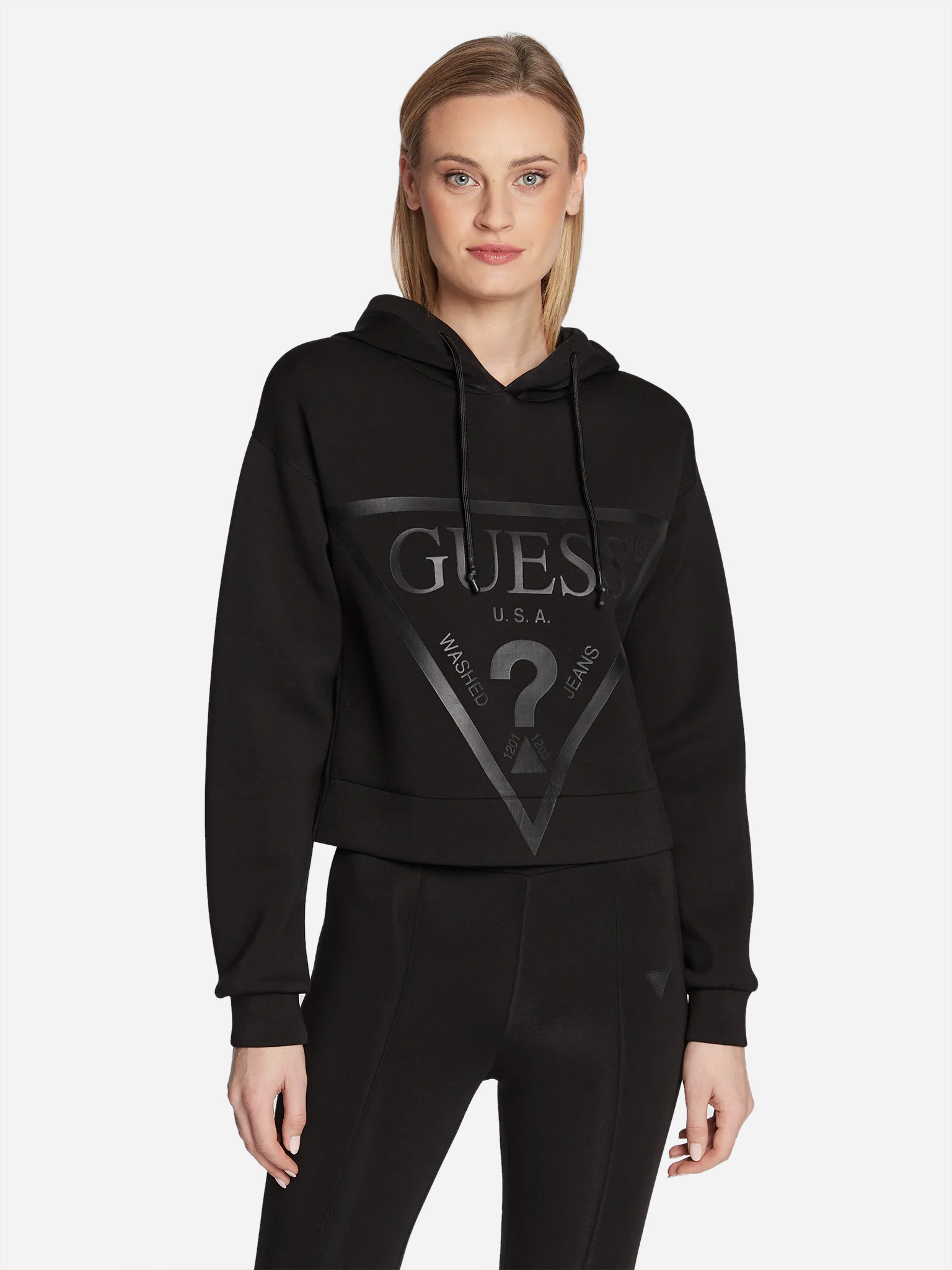 Акція на Худі жіноче Guess V2YQ08-K7UW2-JBLK S Jet Black A996 від Rozetka