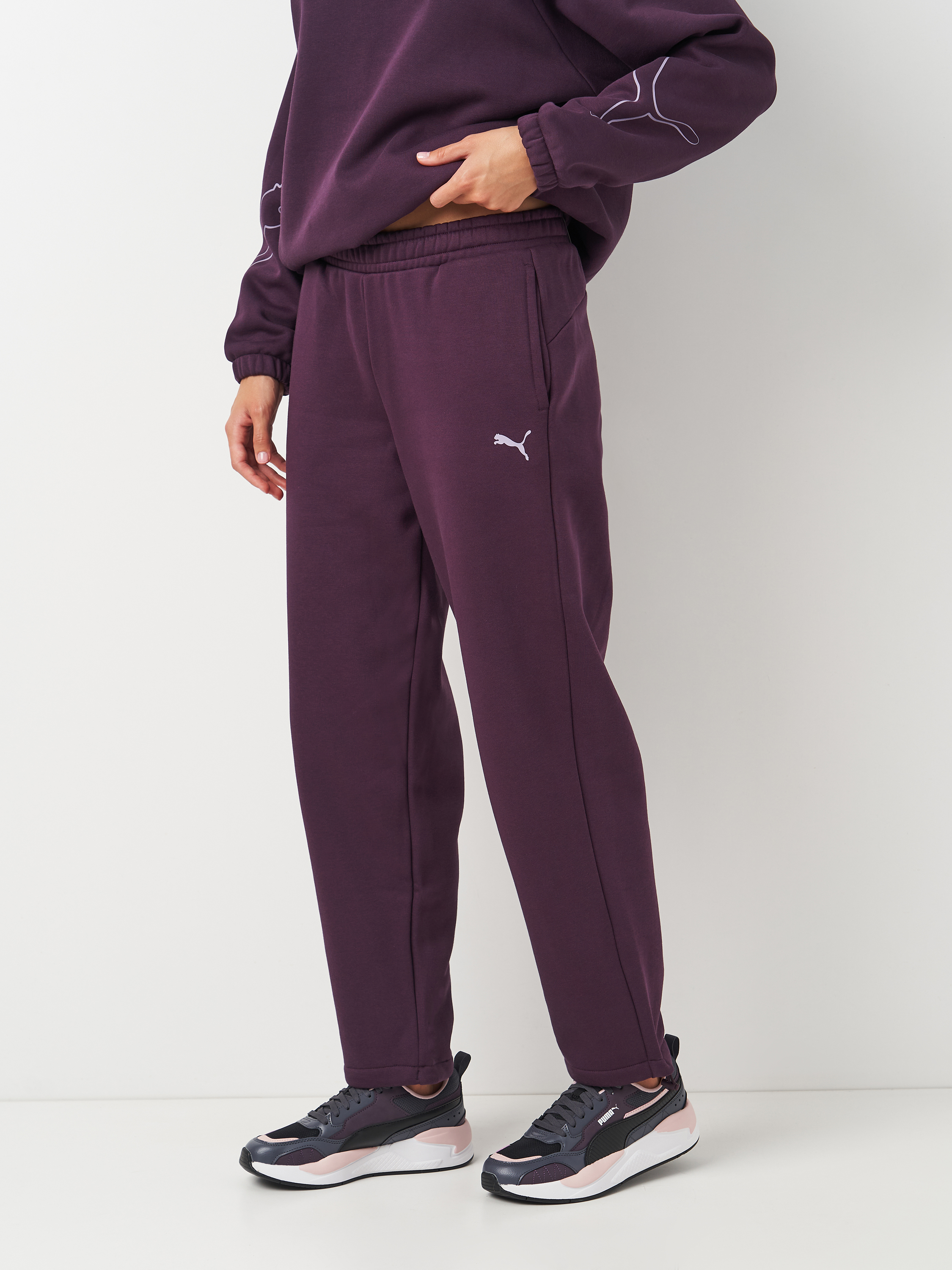 Акція на Спортивні штани на флісі жіночі Puma Motion Pants Fl 68168444 L Фіолетові від Rozetka