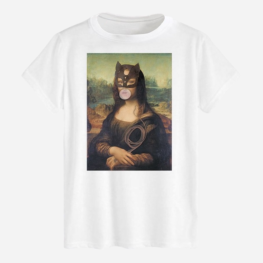 Акція на Футболка бавовняна довга чоловіча Likey Surrealism Mona Lisa Censored M150-0149 3XL Біла від Rozetka