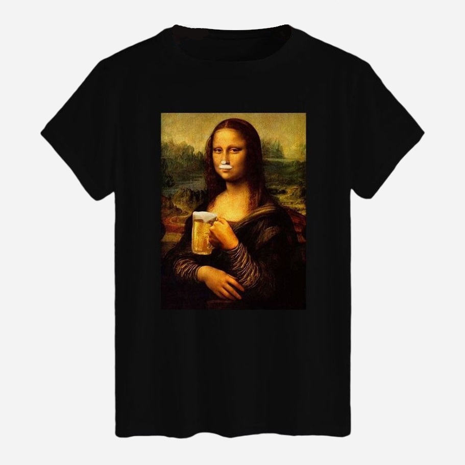 Акція на Футболка бавовняна довга чоловіча Likey Mona lisa and beer M150-0141 XL Чорна від Rozetka