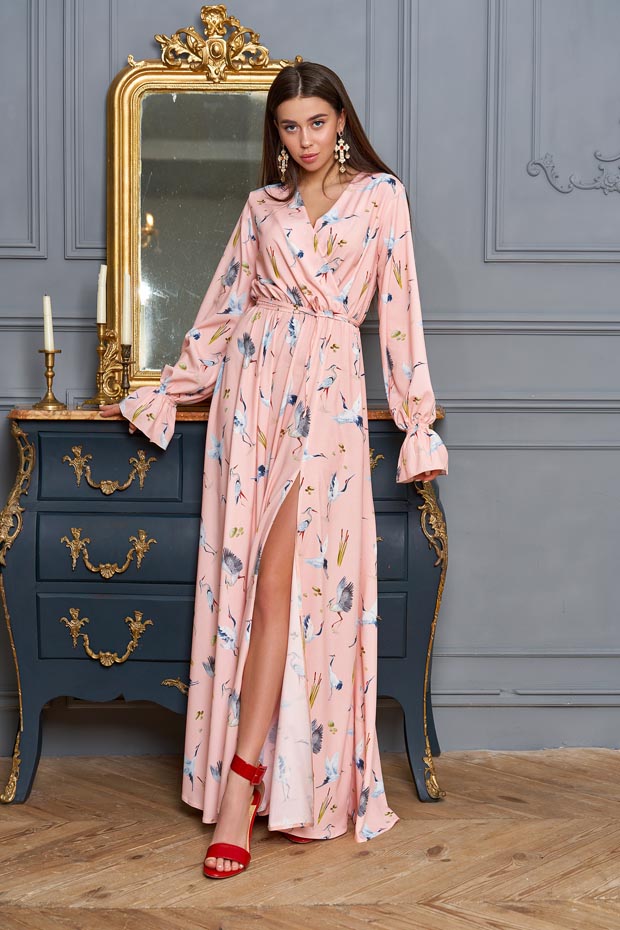 

Женское JADONE FASHION платье из софта с принтом и разрезом Оливия цвет персиковый M (Платье Оливия персиковый)