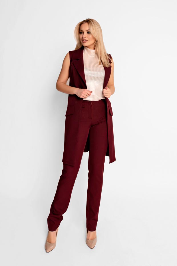 

Женский JADONE FASHION брючный костюм с удлиненным жакетом без рукавов Эдит цвет бордовый  (Брючный костюм Эдит марсала, Женский JADONE FASHION брючный костюм с удлиненным жакетом без рукавов Эдит цвет бордовый M (Брючный костюм Эдит марсала)